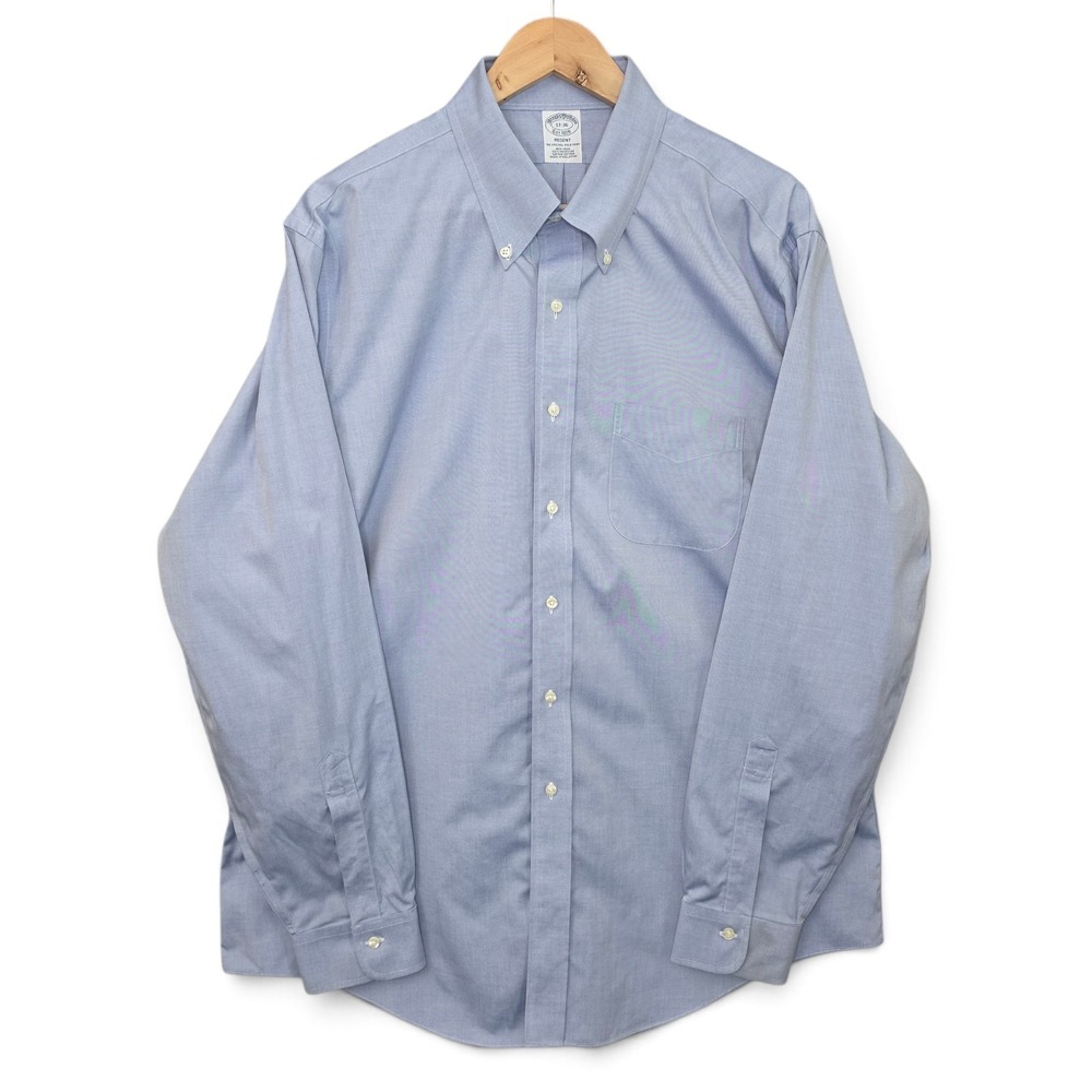 Brooks Brothers Mens 17 36 Regent Dress Shirt Blue Supima Cotton Oxford Non Iron